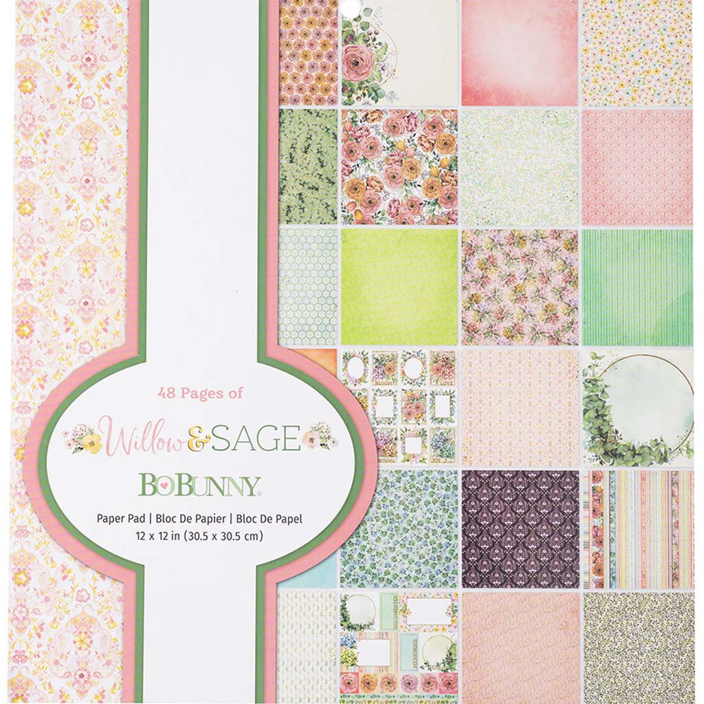 BoBunny Willow &amp; Sage Single-Sided Paper Pad 12in x 12in, 48Pk