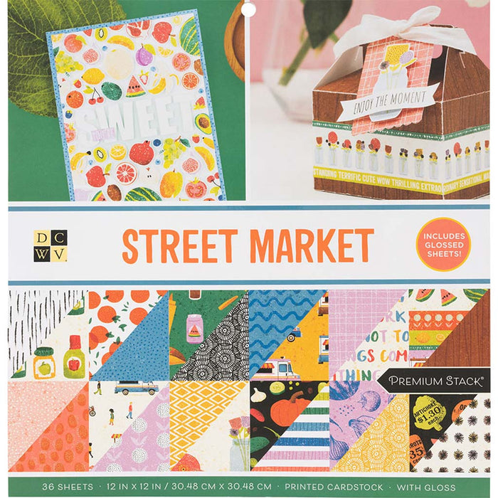 DCWV Double-Sided 12in x12in Cardstock Stack 36sheets- Street Market, with Gloss