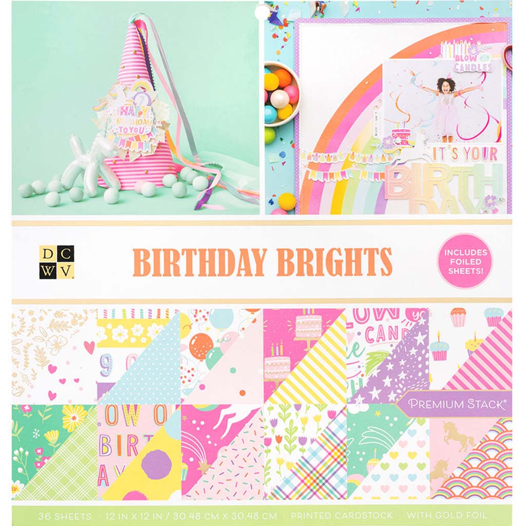 Dcwv Birthday Brights Double-Sided Cardstock Stack 12in x 12in, 36PK