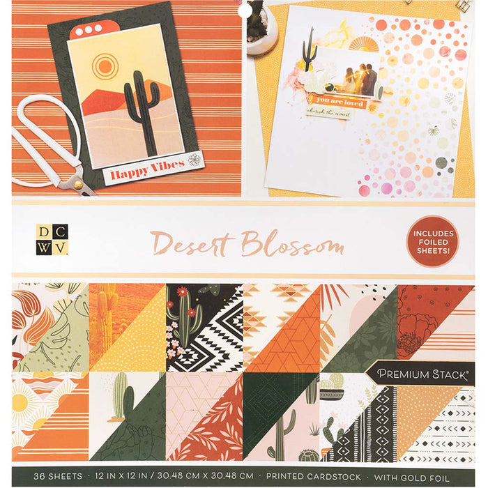DCWV Double-Sided 12in x12in Cardstock Stack 36sheets- Desert Blossom, with Gold Foil