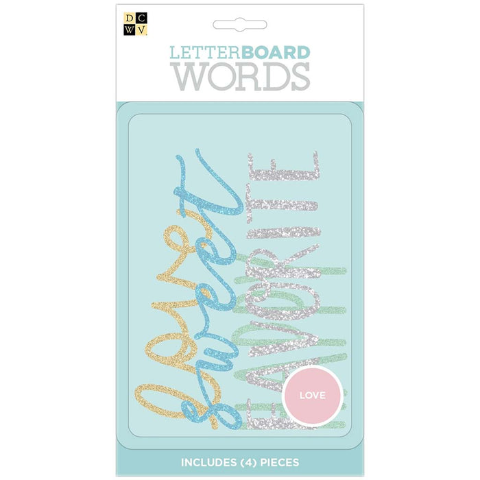 DCWV Letterboard Words 4/Pkg-Love, Glitter