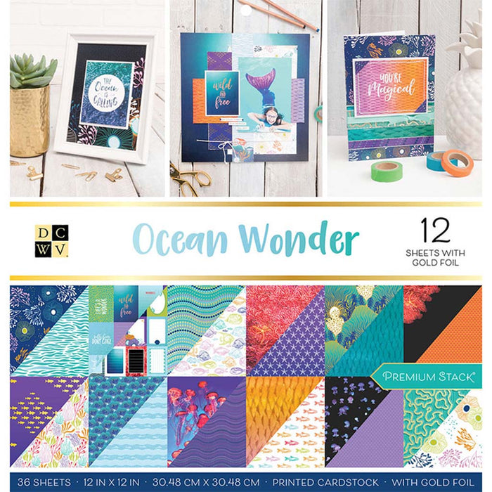 Double-Sided Cardstock Stack 12in x 12in, 36pk- Ocean Wonder