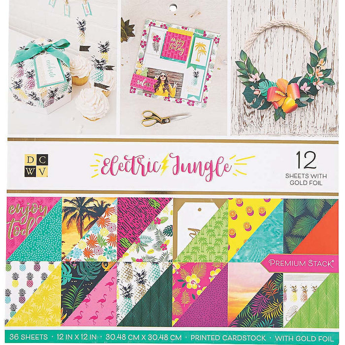 DCWV Double-Sided Cardstock Stack 12in x 12in, 36sheets- Electric Jungle