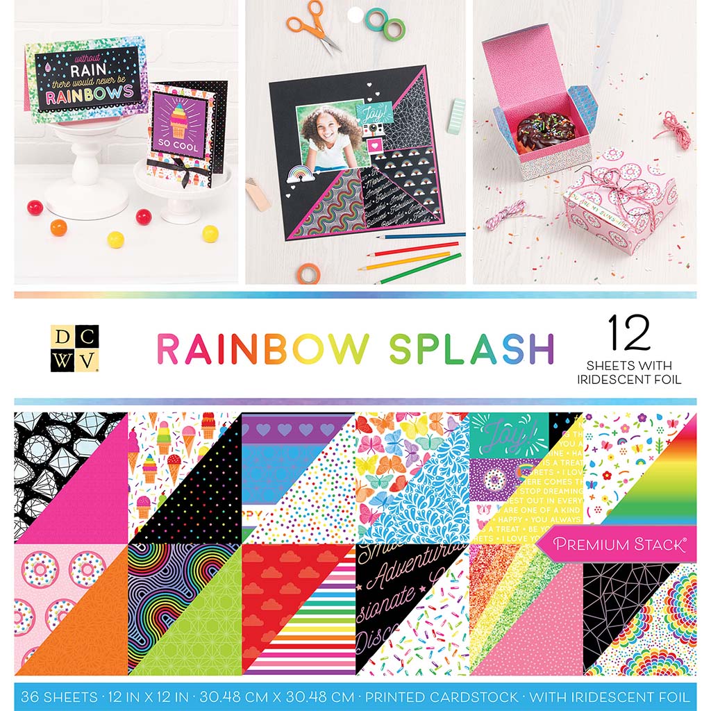 Double-Sided Cardstock Stack Rainbow Splash, 12in x 12in, 36pk