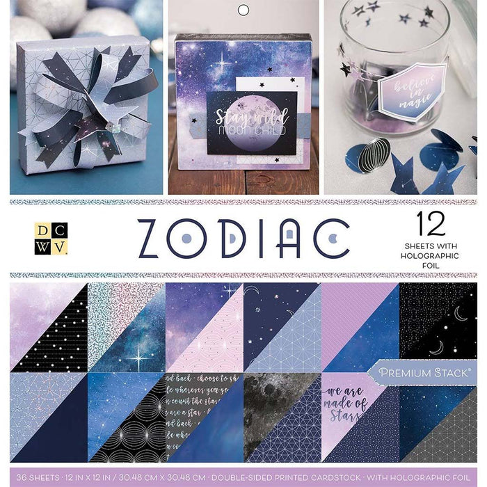 DCWV Double-Sided 12in x 12in Cardstock Stack 36 sheets- Zodiac
