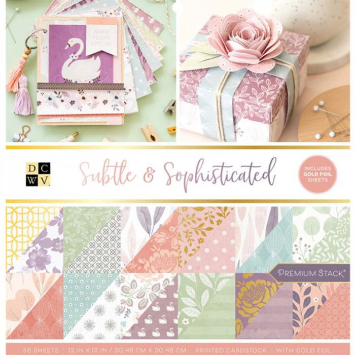 DCWV Double-Sided Cardstock Stack 12in x 12in, 36sheets- Subtle Sophisticated, with Gold Foil