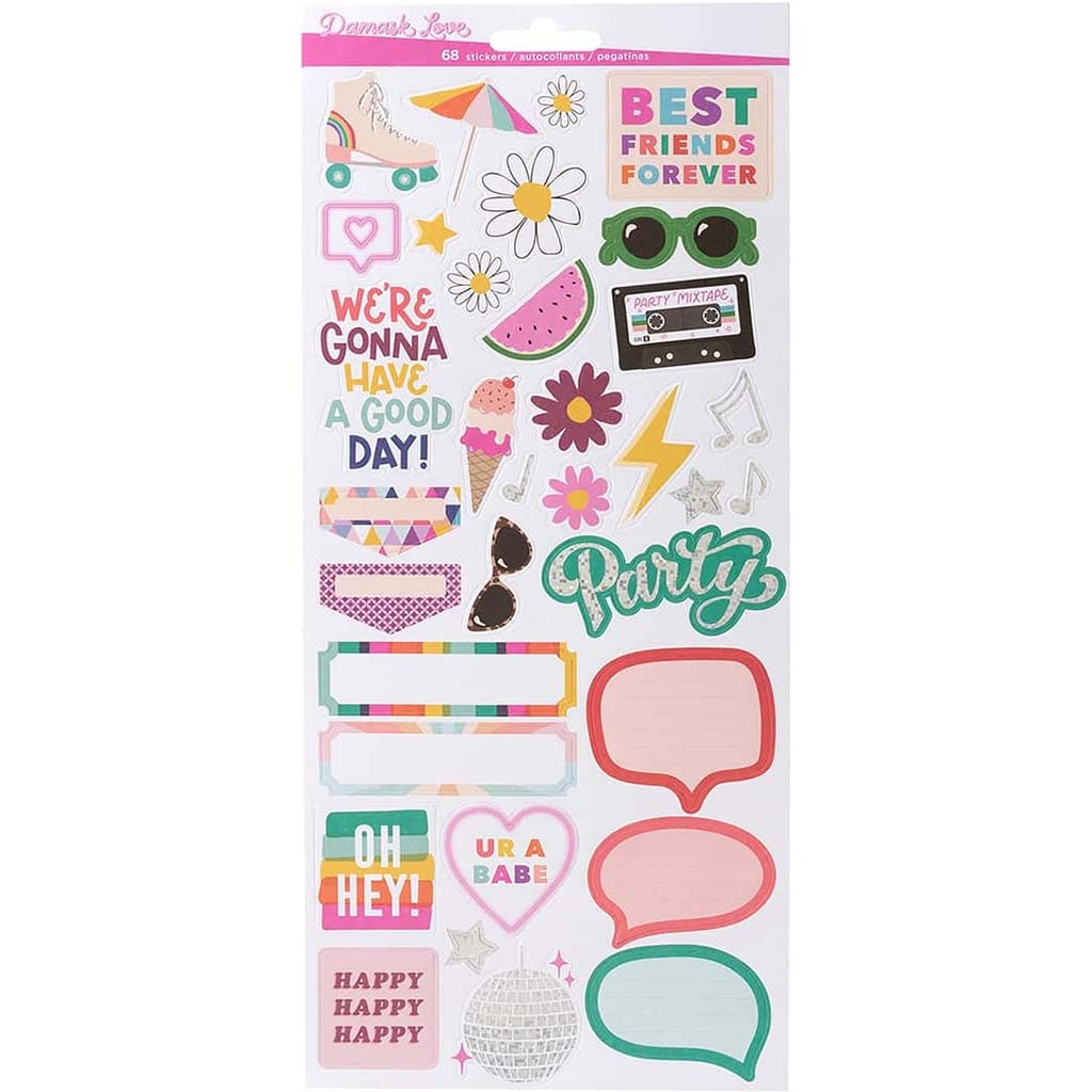 Damask Love Life&#39;s A Party Sticker Sheet, 6in x 12in