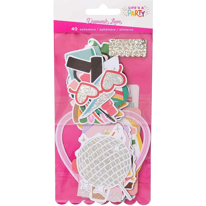 Damask Love Life's A Party Ephemera Cardstock Die Cut-Icon, 40pcs