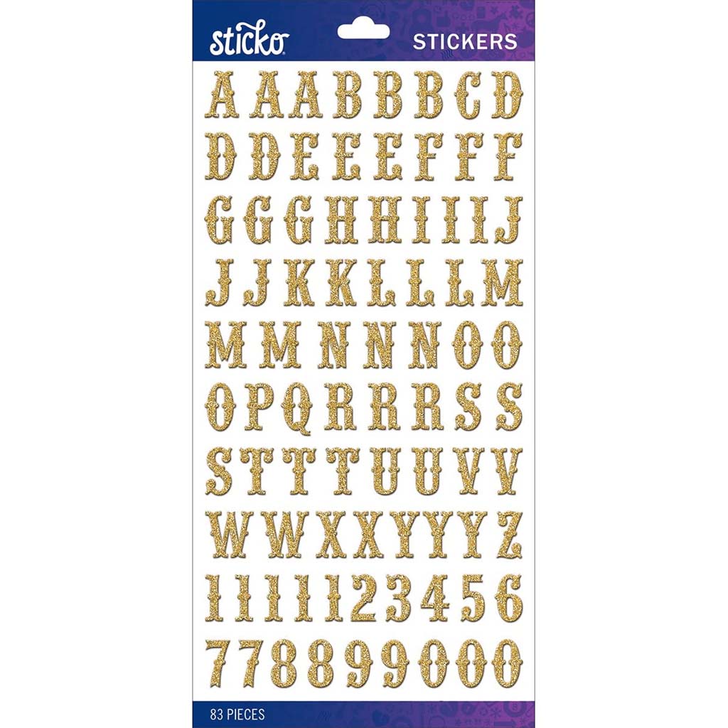 Gold Glitter Carnival Small Alpha Sti Sticker, 83pc