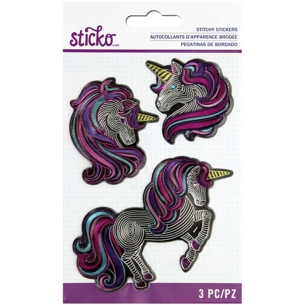 Stitchy Unicorn Embossed PVC Sti Stickers, 3pc