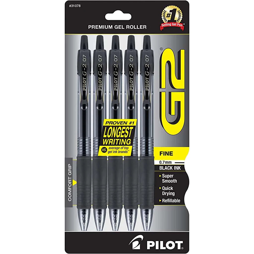 Premium Gel Ink Roller Ball Pens G2 Black 5ct, 0.5mm