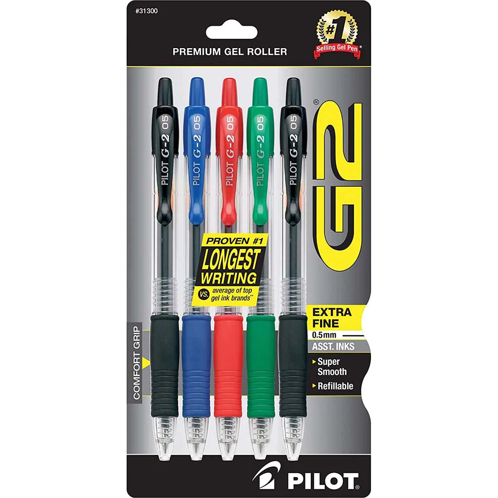 Pilot G2 Roller Gel Pens Extra Fine Point Multicolor, 0.7mm