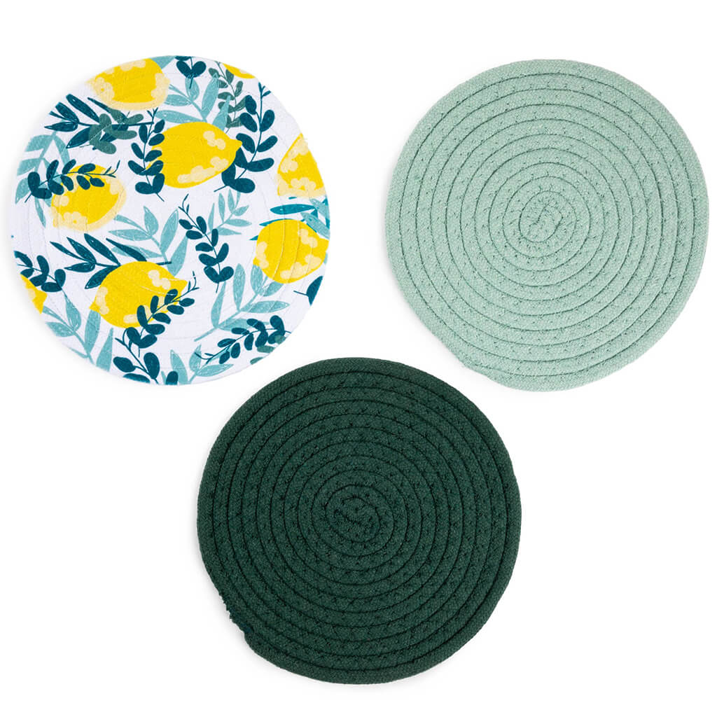 Printed Asst Woven Trivets 3pcs- Italian Lemons 8In