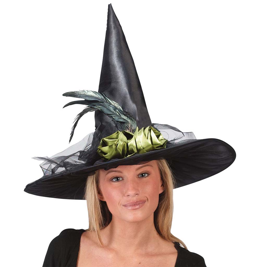 Witch Hat Black With Green Rose