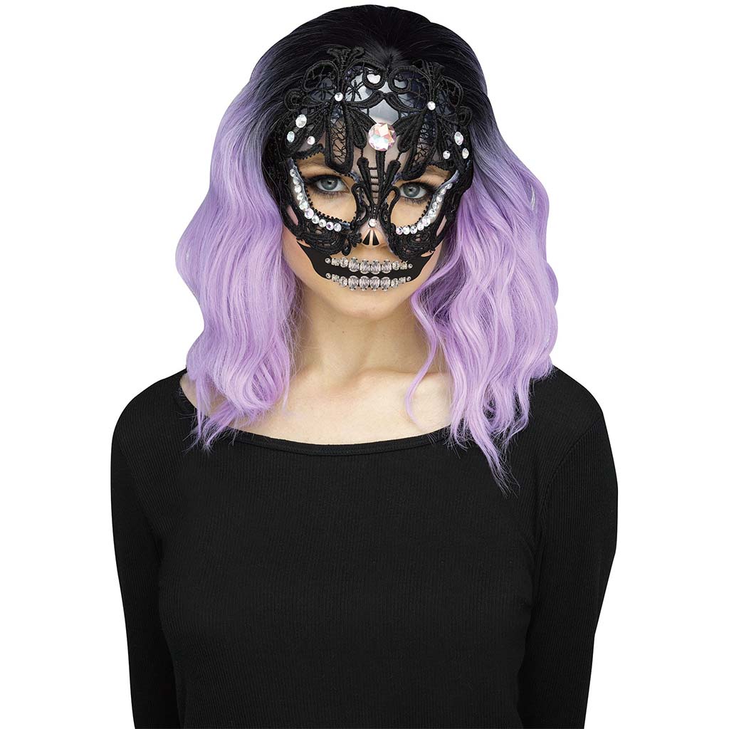 Lacy Skull Mask & Tattoo Set Black Silver