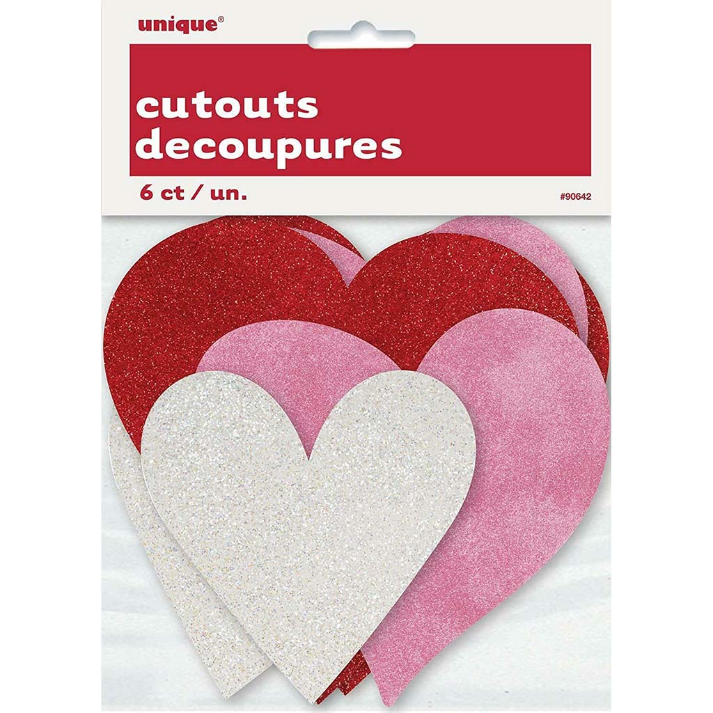 Mini Hearts Assorted Glitter Cut Outs, 6ct