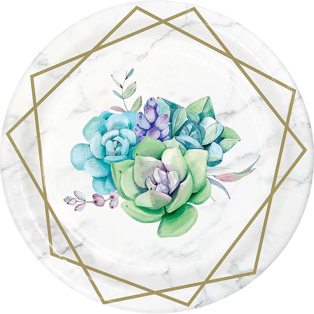 Geometric Succulent Flora Dinner Plates 9in, 8ct