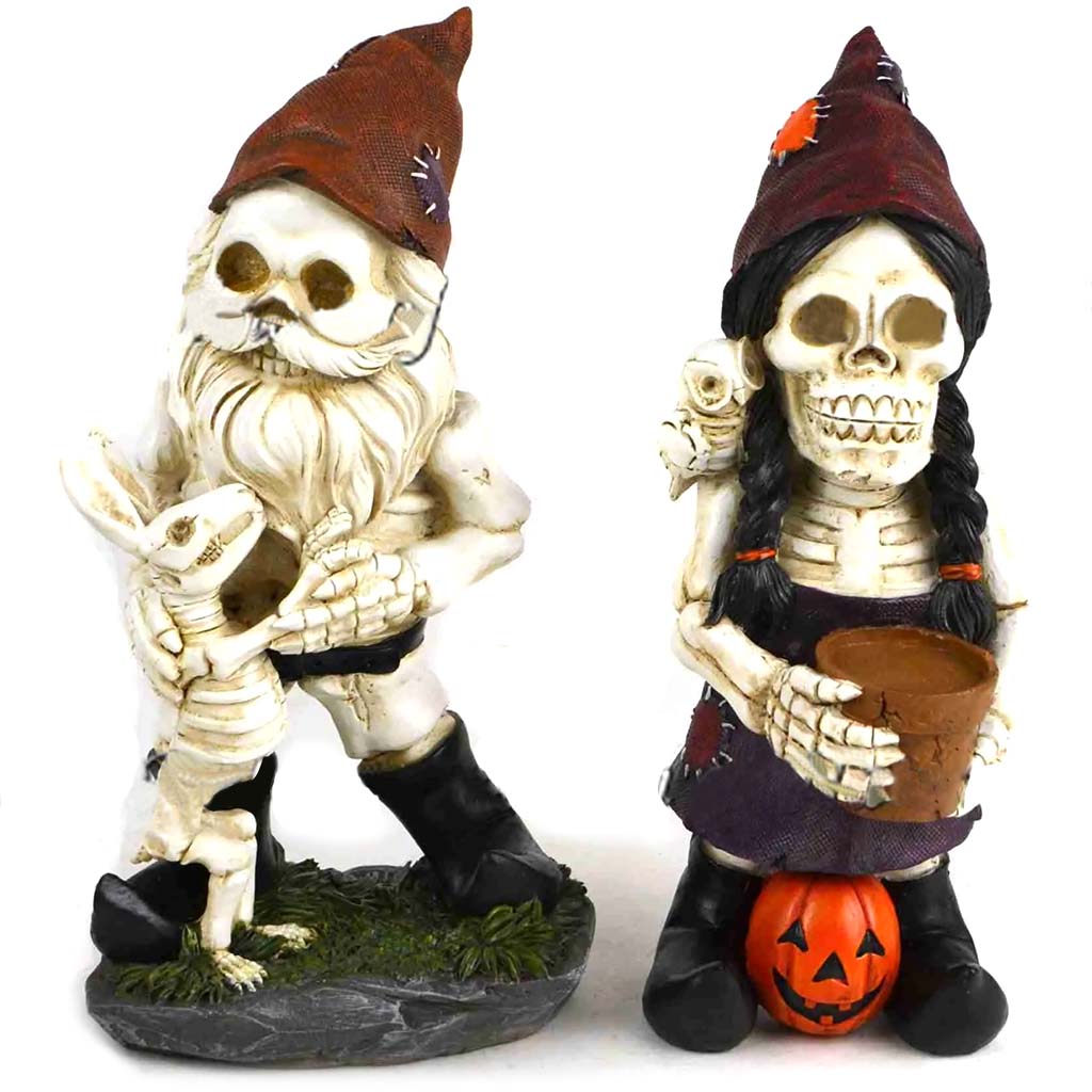 Skeleton Gnome Couple with Pet 11in