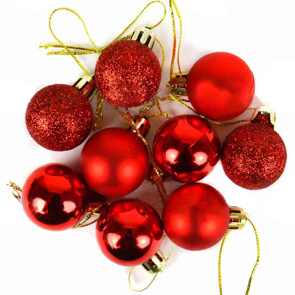 Red Mini Ornament Ball Assortments 9pcs, 30mm