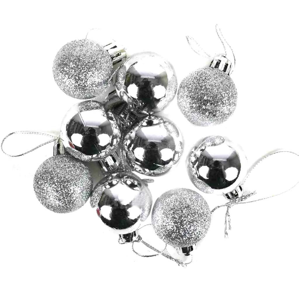 Silver Mini Ornament Ball Assortments 9pcs, 30mm