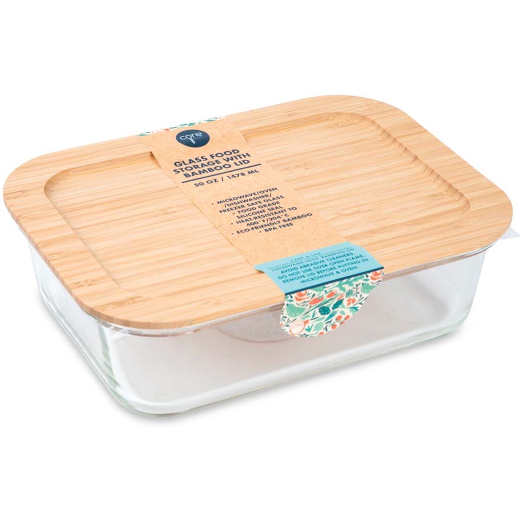 Concave Bamboo Glass Container Clear, 50oz