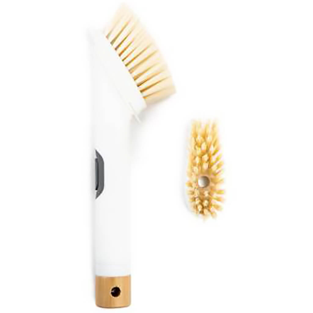 Signature Dispensing Dish Brush w/ Bamboo Accent and Replacement Head - WHT/GT