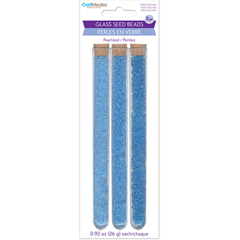 Glass Seed Beads: Pearlized Corked Tubes Blues,  2.5/3.5/4.3mm, 78g 26g x 3