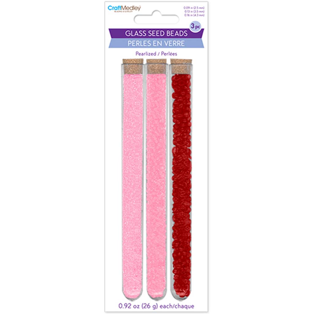 Glass Seed Beads:  Pearlized Corked Tubes Rouge, 2.5/3.5/4.3mm, 78g 26g x 3