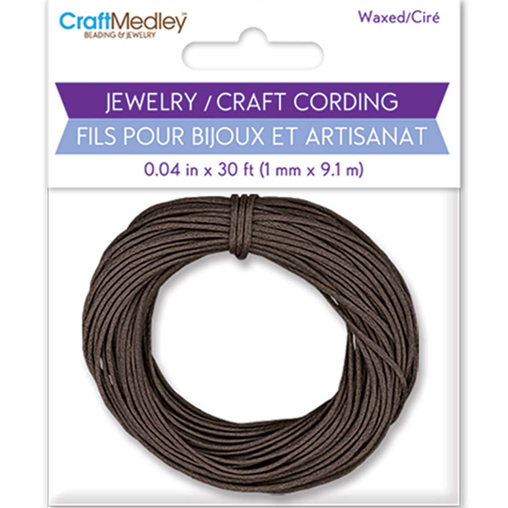 Jewelry/Craft Cord: Waxed Cord Round- B, Dark Brown, 1mm x 10yds