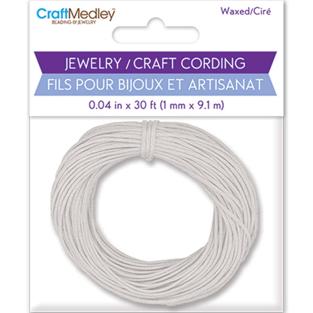 Jewelry/Craft Cord: Waxed Cord Round - C, White, 1mm x 10yds