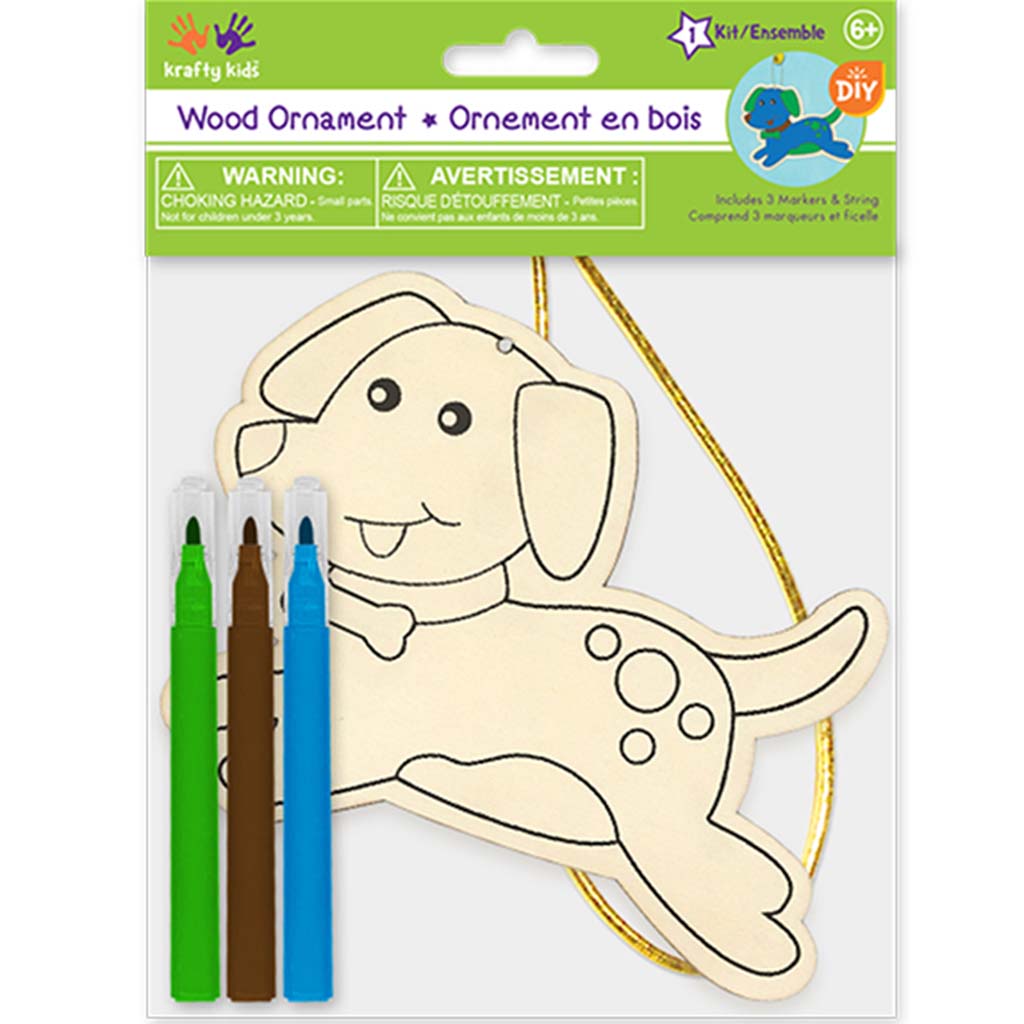 Krafty Kids Kit: DIY Wood Ornament Kit w/3 Mini Felt Markers Puppy