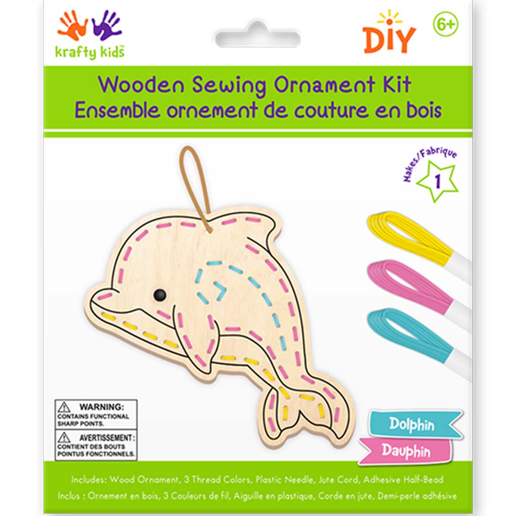 Krafty Kids Kit: DIY Wooden Sewing Ornament Kit Dolphin