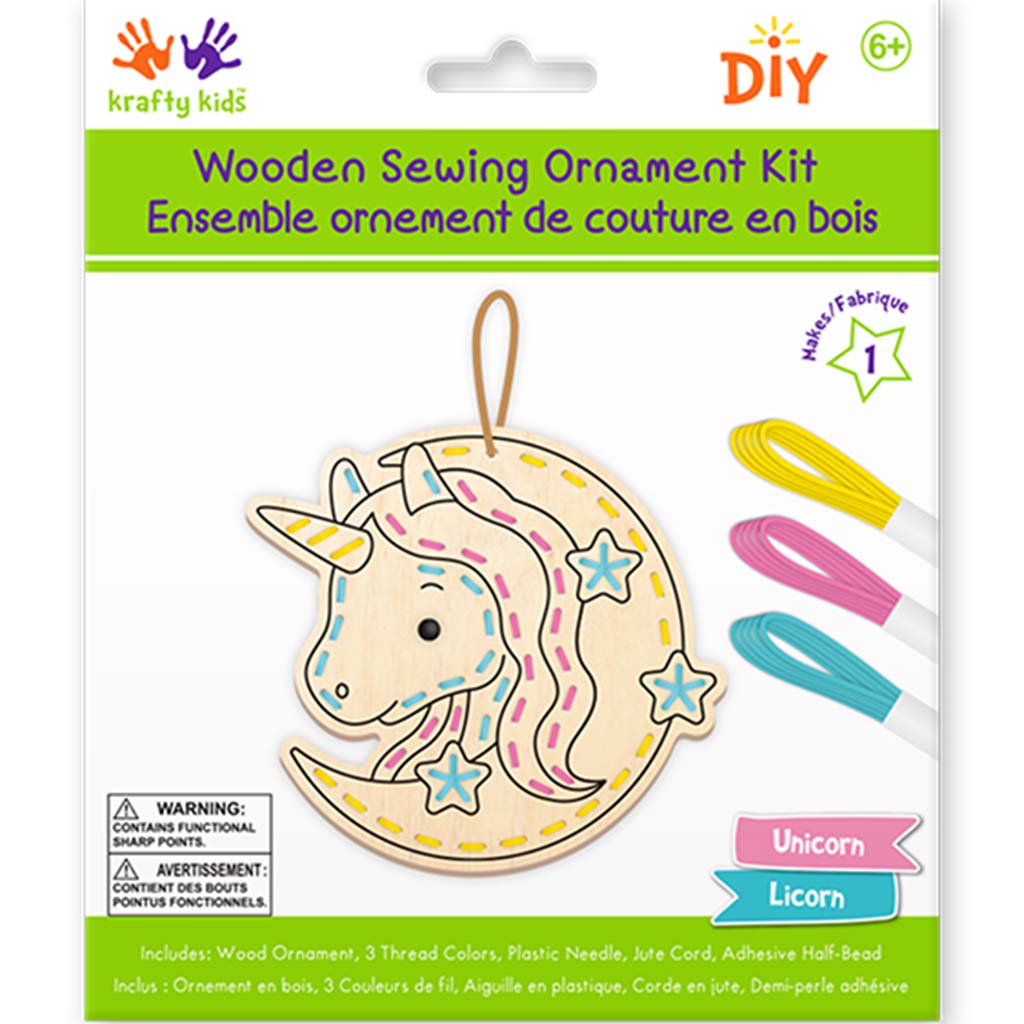 Krafty Kids Kit: DIY Wooden Sewing Ornament Kit Unicorn