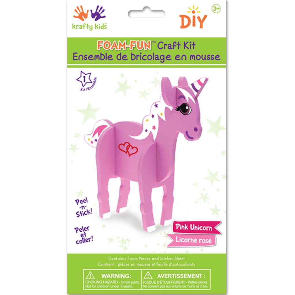 Krafty Kids Kit: DIY Foam-Fun Standing Kit, Pink Unicorn, (makes 1)