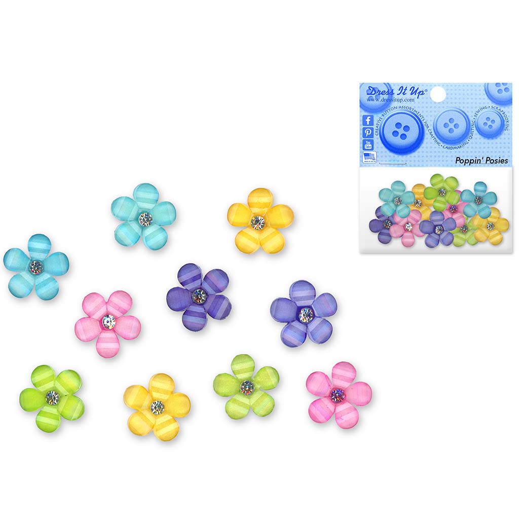 Dress-it-up Bits: Craft/Scrapbook Button Embellishments Poppin&#39; Posies