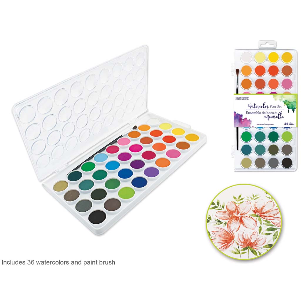 Color Factory: Artist Watercolor Pan Set w/Brush, 36pc