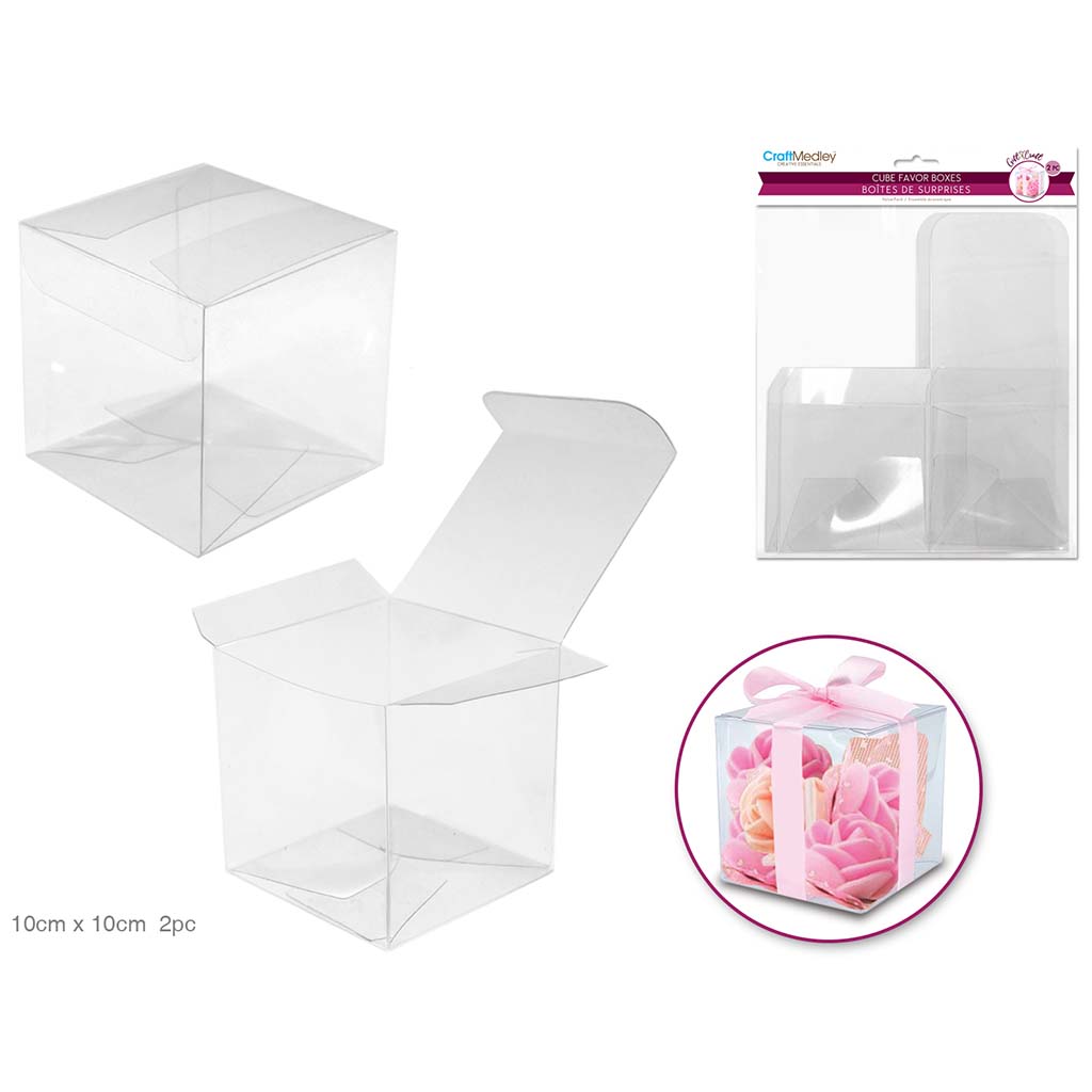 Gift Craft: PET Clear Cube Favor Box Value-Pack Lrg 10cm 2pc