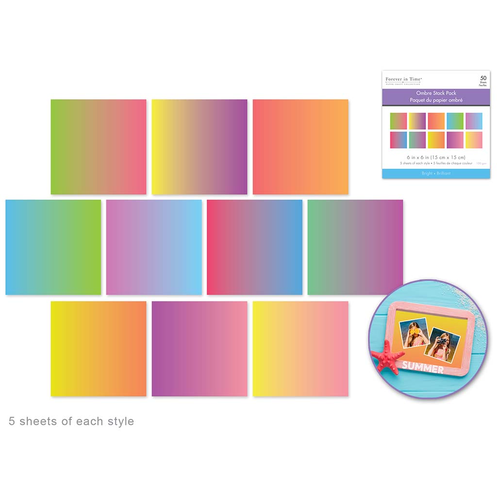 Paper Pad: Ombre Stack,  Bright, 6in x 6in, Pack x50  5eax10styles