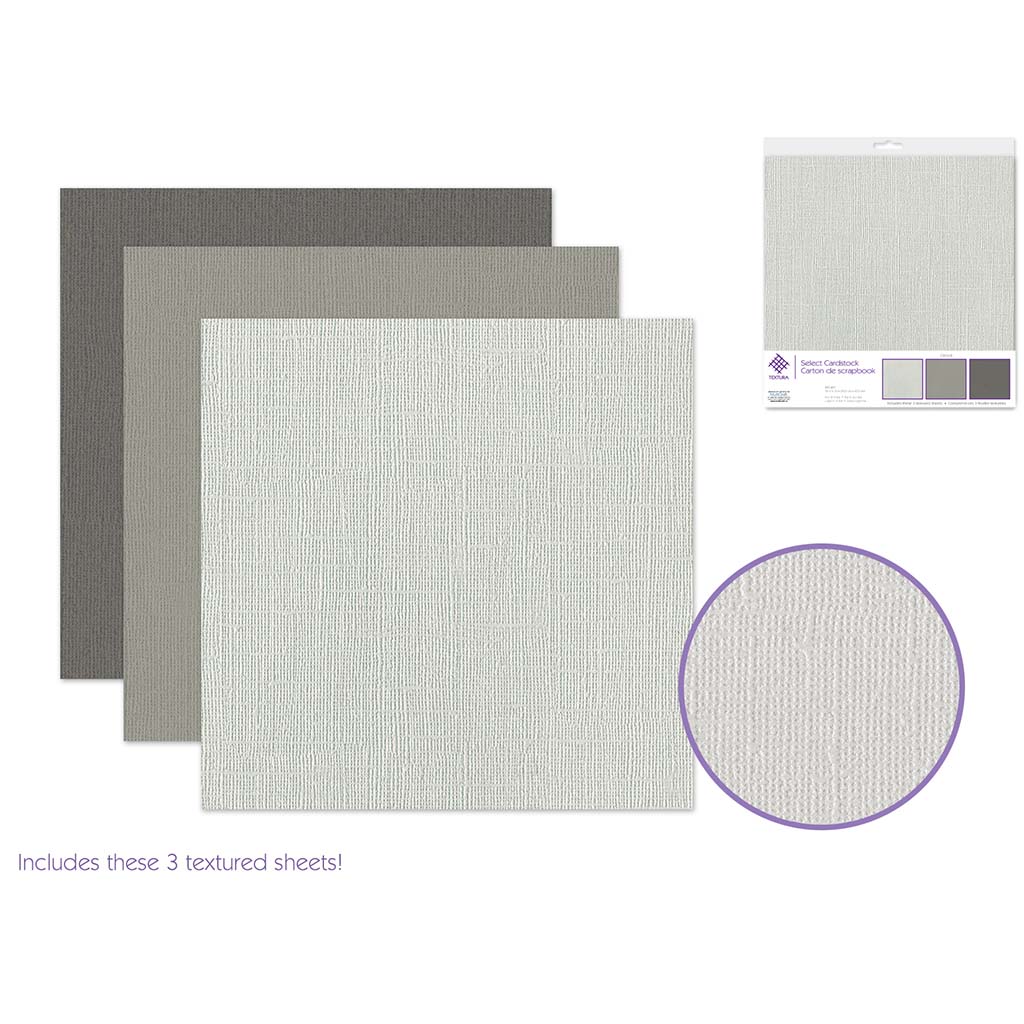 Scrapbook Paper: Textura Select Cardstock ,Asst,  Pre-Packaged Oxford, 12in x 12in, x3