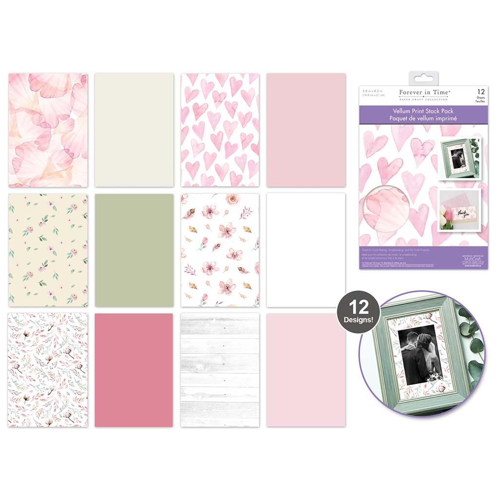 Paper Pads: Vellum Foil Print Stack Packs 12sheet Dainty, 5.8in x 8.2in