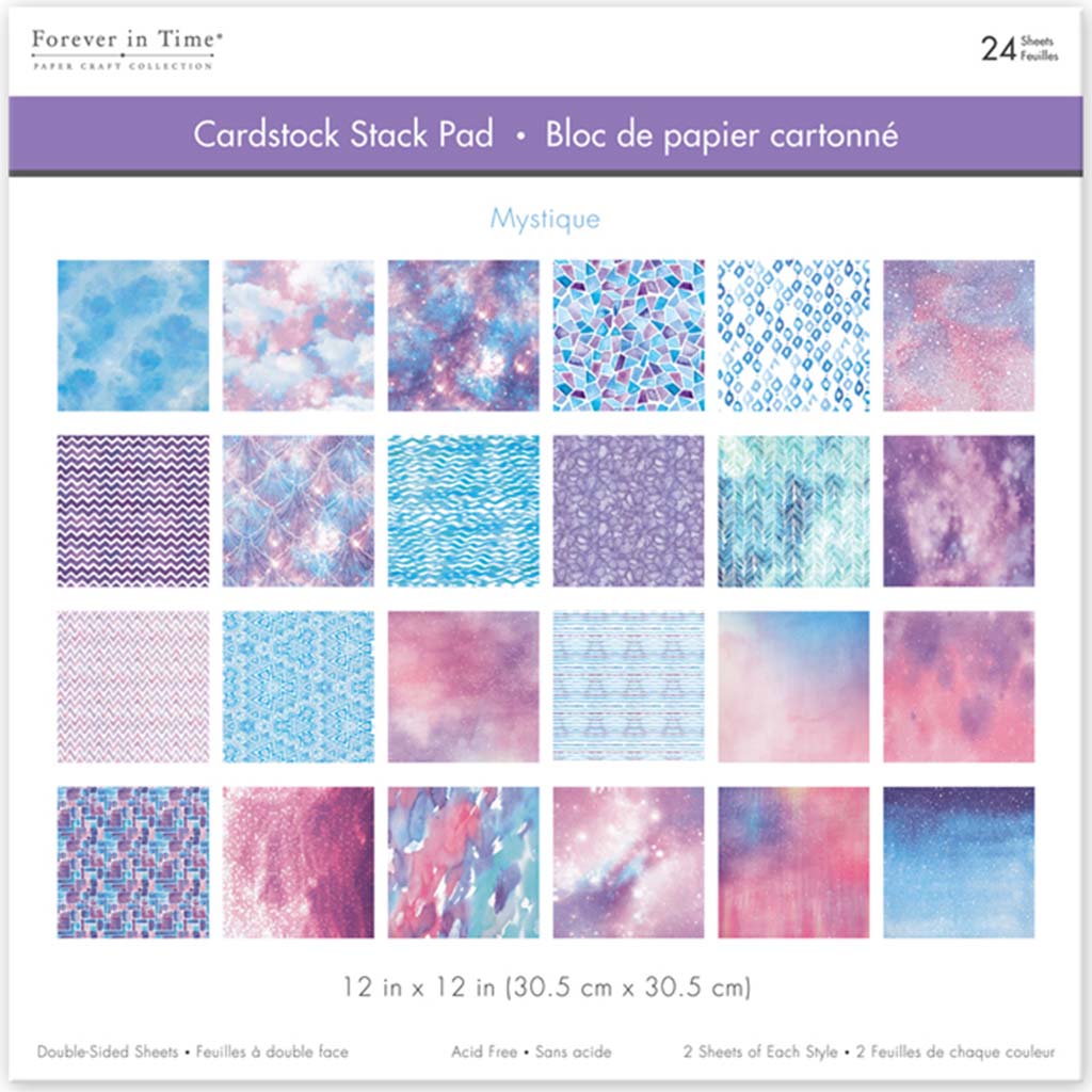 Cardstock: Themed Stack Pad x24 Double-Sided (24 Designs) 230GSM Mystique, 12in x 12in