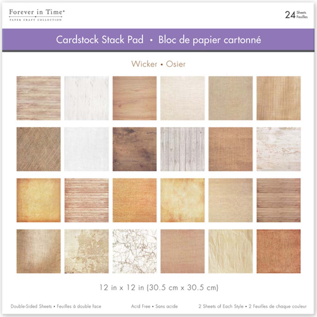 Cardstock: Themed Stack Pad x24 Double-Sided (24 Designs) 230GSM Wicker, 12in x 12in