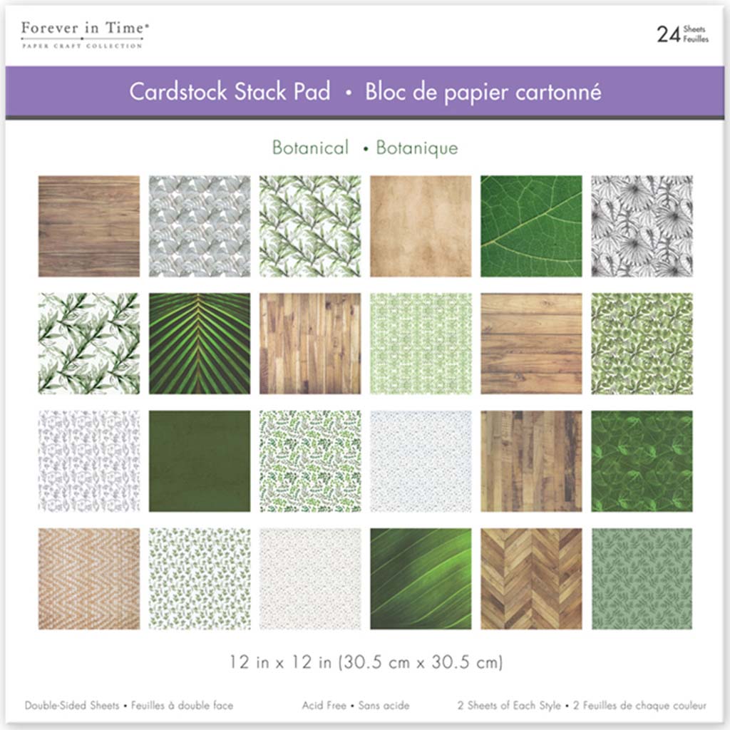 Cardstock: Themed Stack Pad x24 Double-Sided (24 Designs) 230GSM Botanical, 12in x 12in