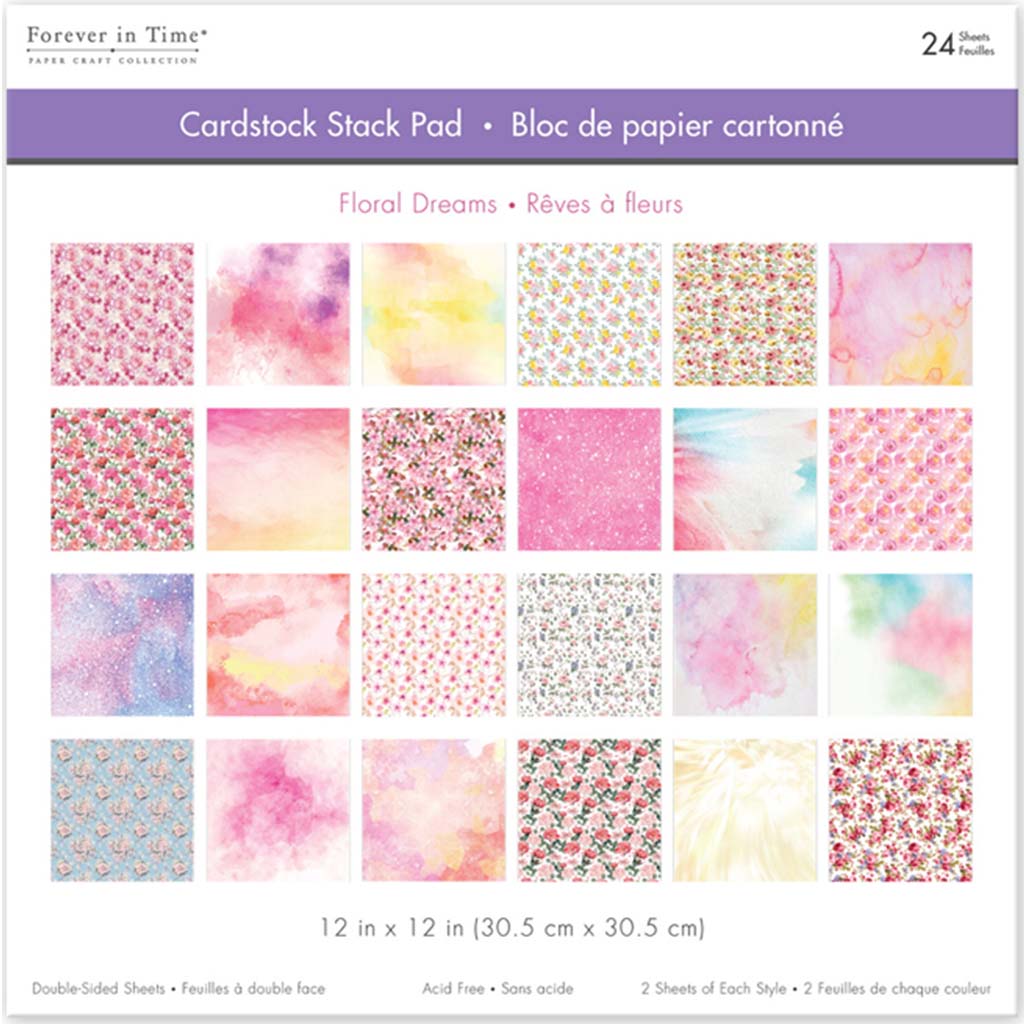 Cardstock: Themed Stack Pad x24 Double-Sided (24 Designs) 230GSM Floral Dreams, 12in x 12in