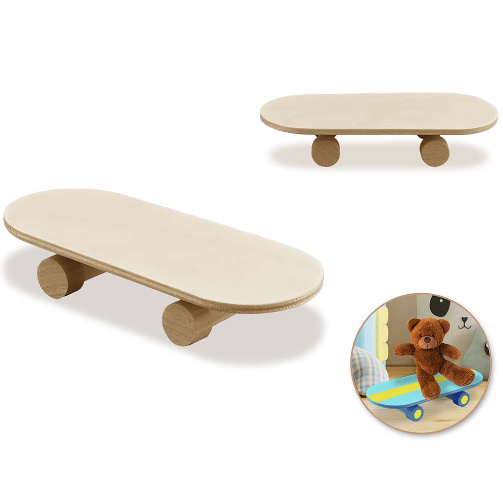 Wood Craft: Skateboard w/Moving Wheels, 6in x 2.5in x 1in