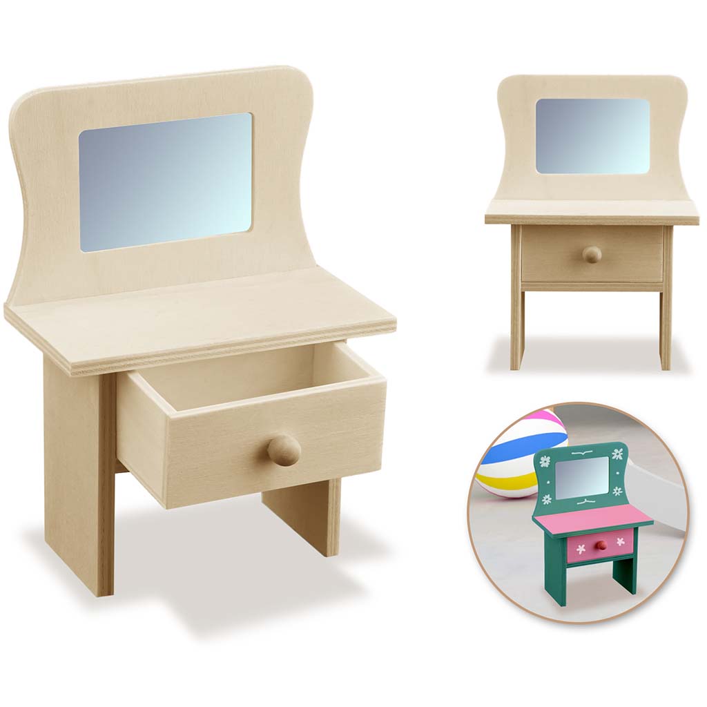 Wood Craft: Mini DIY Dresser w/ Acrylic Mirror, 3.5in x 2in x 5.2in