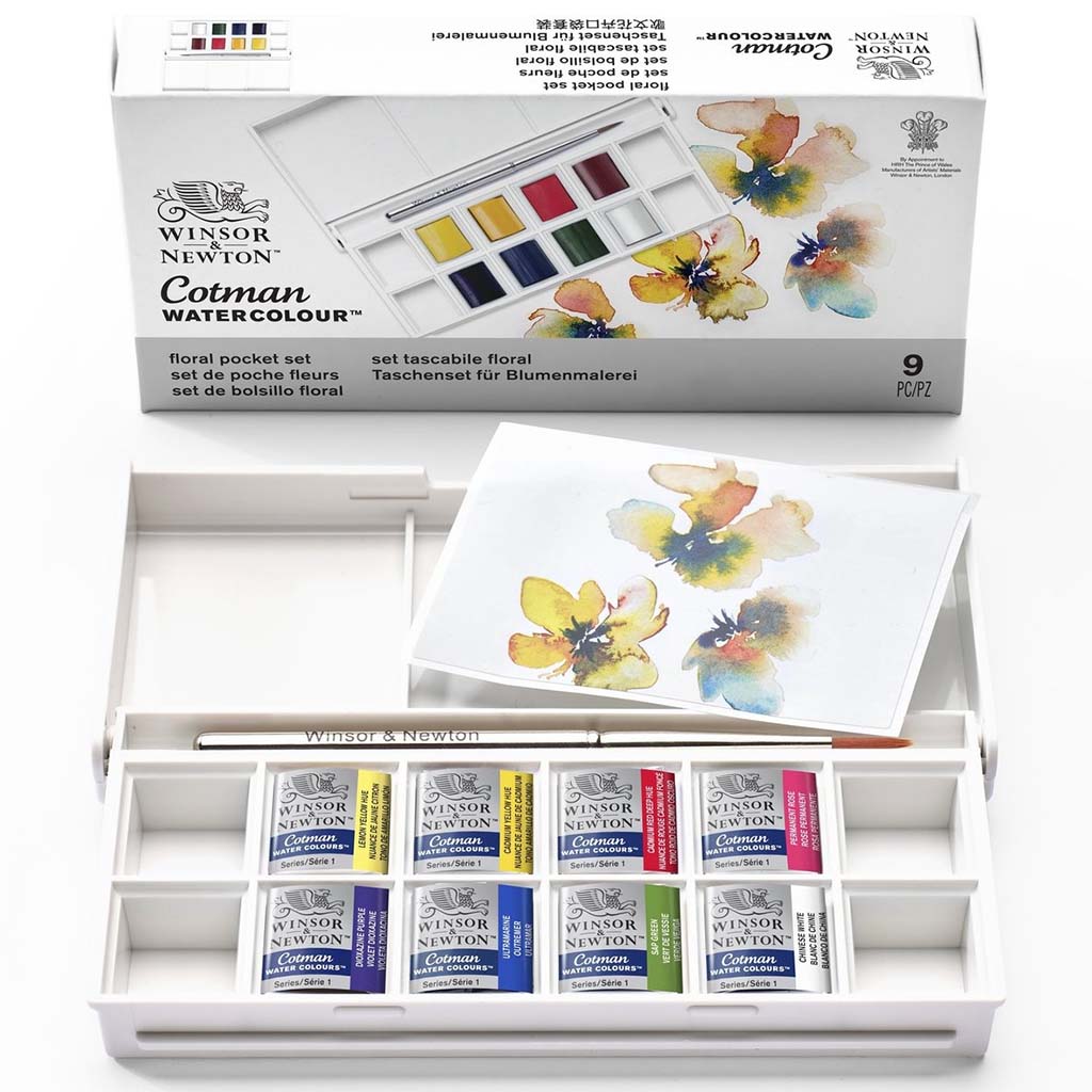 Winsor &amp; Newton Cotman Watercolor 8 Half Pan Pocket Set Floral