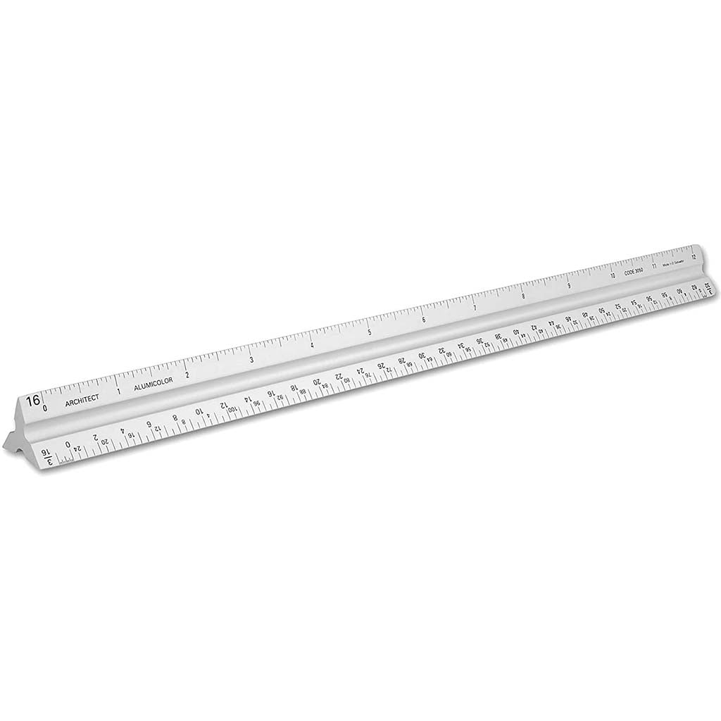 Alumicolor Solid Triangular Drafting Scale 12in Silver
