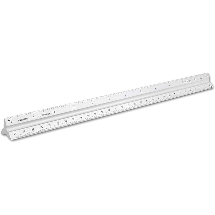 Alumicolor Engineer Solid Triangular Drafting Scale 12in Silver