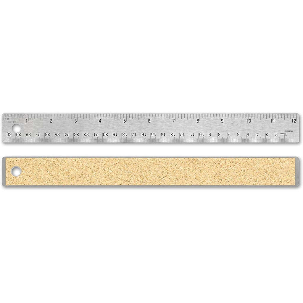 Alumicolor Stainless Steel Ruler w Cork Back 12in